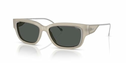 Beige square sunglasses with dark lenses.