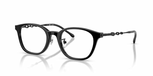 Black rectangular eyeglasses with metal details