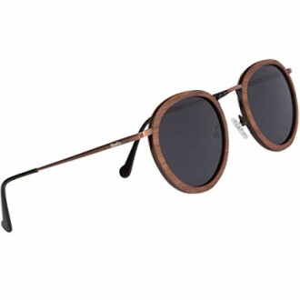 Woodies Polarized Walnut Wood Round Sunglasses