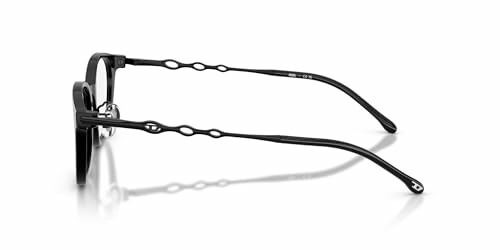Side view of stylish black glasses with unique temple design.