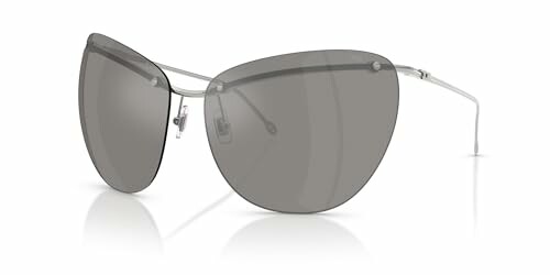 Side view of stylish sunglasses with thin metal frame and dark lenses.